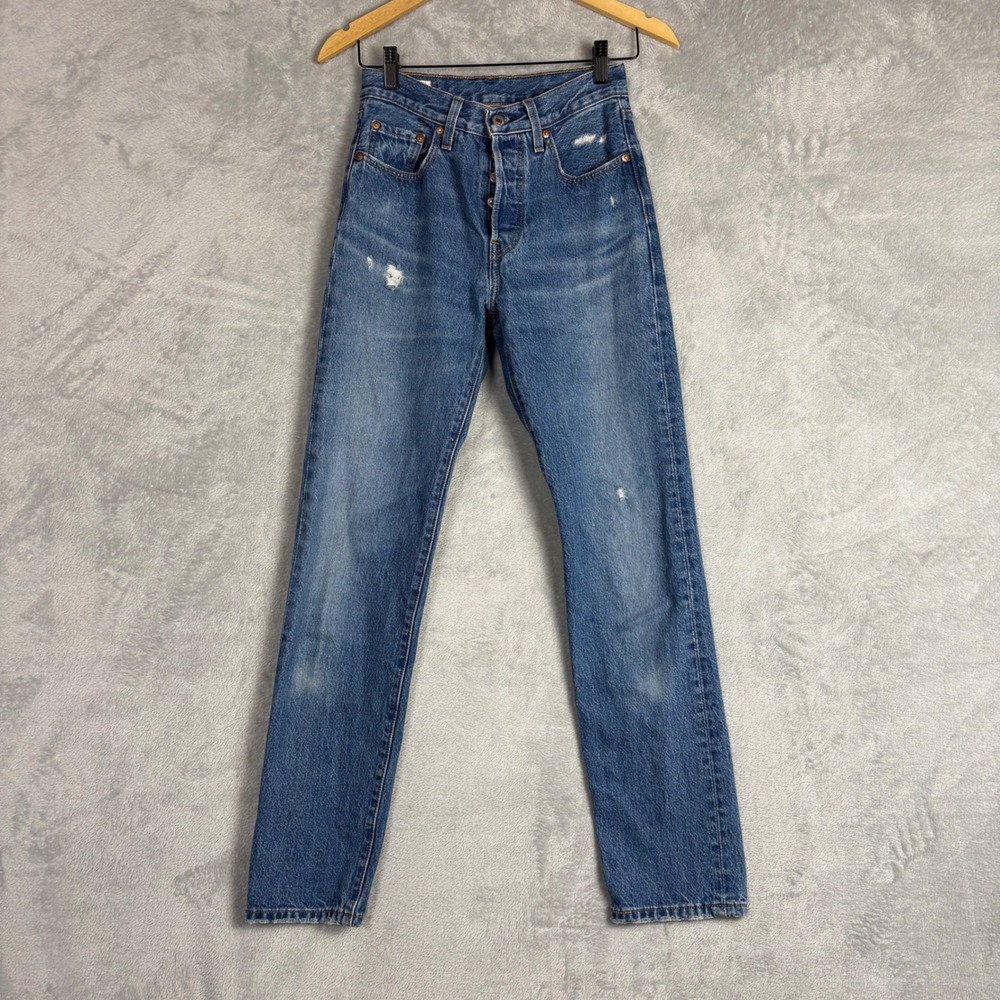 Levis 501 Original Fit Distressed Straight Leg Jeans Blue W24 L32 12501-0346